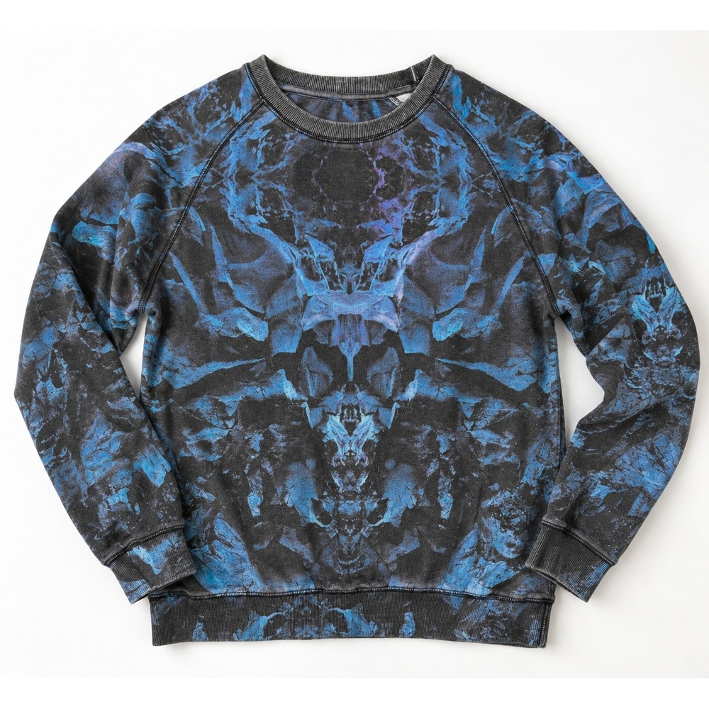 Eleven Paris Mens Sweatshirt M Blue Black Abstract Rock Print Crewneck Alrocbis